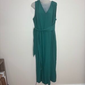 Calvin Klein Dark Green Sleeveless V Neck Jumpsuit Pockets size 16 belt